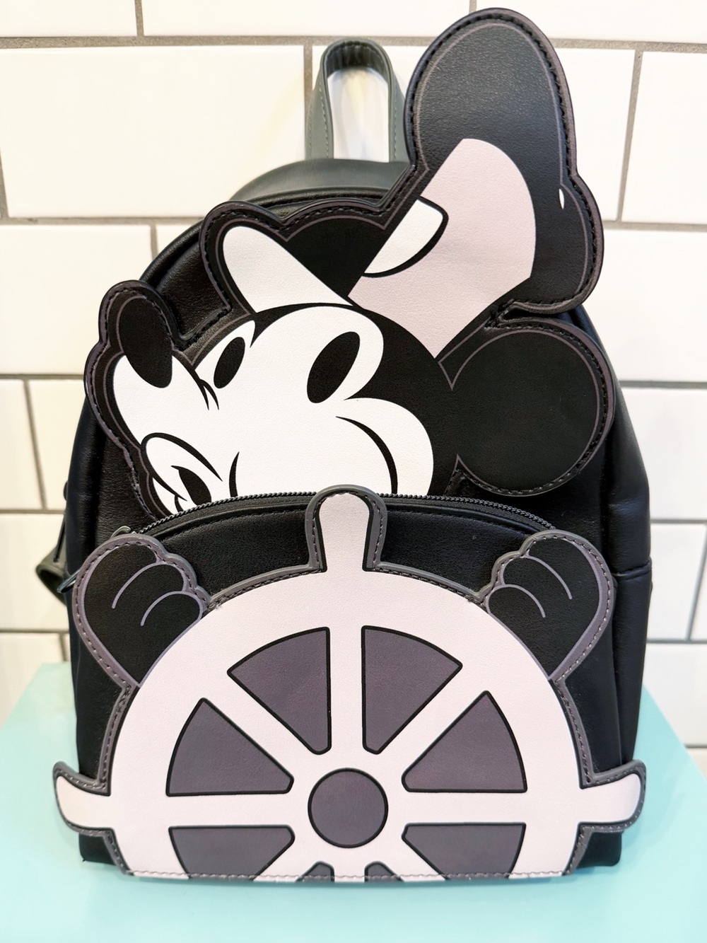 Loungefly Steamboat Willie Mickey Mouse Mini Backpack Monochrome Classic